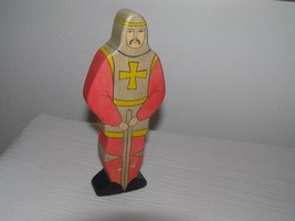 Hand Carved &amp; Dyed Red Yellow &amp; Tan Wood Wooden Christian Warrior Shelf ... - £6.84 GBP
