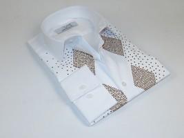 Men CEREMONIA Turkey Shirt 100% Cotton Fancy Rhine Stones #Rio 13 White Slim Fit image 2