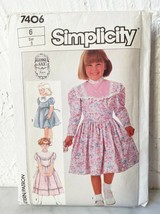 Gunne Sax Jessica Simplicity Sewing Pattern 7406 Girls Dress Yoke Waist Ties - 6 - £7.46 GBP