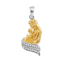 10k Two-tone Gold Round Diamond Mom Mother Child Embrace Pendant 1/10 Ctw - £159.07 GBP