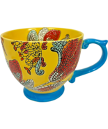 VTG World Market Handpainted Yellow/Blue Floral Butterfly Mosaic 14 oz Mug - $314.68 MXN