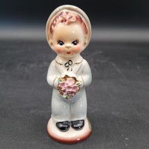 Vintage Josef Originals California &quot;Teddy&quot; Ceramic Figurine Gray Suit w/Flowers - £23.36 GBP