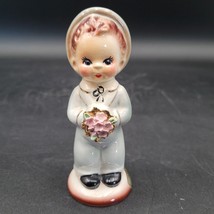 Vintage Josef Originals California &quot;Teddy&quot; Ceramic Figurine Gray Suit w/Flowers - £23.26 GBP