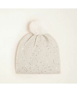 New Ann Taylor Shimmer Gray Sequin Pom Pom Cozy Knit Beanie Hat One Size - £19.48 GBP