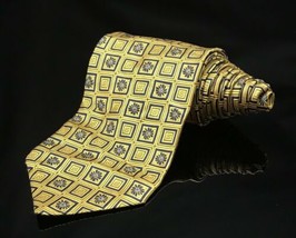 Ferrell Reed Men&#39;s Italian Silk Floral Geometric Paisley BRIGHT Gold Blue Tie - £12.12 GBP