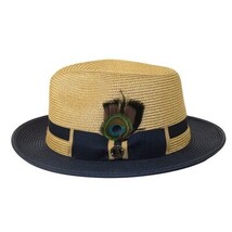 Men's Bruno Capelo 2-Tone Braided Straw Fedora Hat Main Street MS471 Camel/Navy image 4