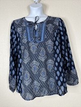 Dressbarn Womens Plus Size 2X Blue Paisley Mosaic V-neck Top Long Sleeve - £14.22 GBP