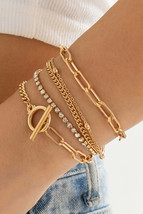 Gold 5pcs Rhinestone Chain Bracelet Set - $19.18