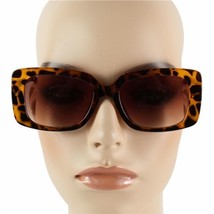 Sexy Rectangle Black Brown Leopard Print Sunglasses Cute Gold Chain Link Arm - £23.68 GBP