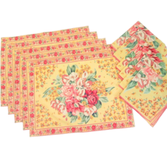 April Cornell Blancha Floral Yellow Multi Placemats and Napkin Set - £54.28 GBP