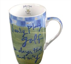 Joyce Shelton Golf Design Mug 13 oz with Sentiment Ceramic Blue Green 