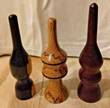 Lot Of 3 Vintage Handcrafted Wooden Spindles Olive Wood Teak Cherry Collectibles - £22.03 GBP