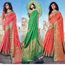 Women Indian banarasi Silk Saree &amp; Blouse ethnic Kahira Silk Wedding Party Wear - £36.96 GBP