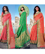 Women Indian banarasi Silk Saree &amp; Blouse ethnic Kahira Silk Wedding Par... - £37.14 GBP