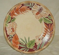 Hibiscus Home Trends Dinner Plate Bamboo Edge Ferns Floral Red Border - £15.48 GBP