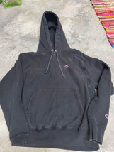 Men’s Medium Champion Reverse Weave Black Pullover Hoodie Hooded Sweatshirt - $19.98