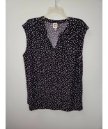 Anne Klein 1X Blouse Sleeveless Black Polka Dot V Neck Lightweight Relax... - $21.99 CAD
