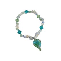 Swarovski Elements Handmade Artisan Glass Bracelet Womens Stretch Glass Heart - $37.40