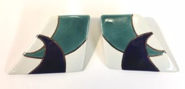 Vintage Large Modernist Porcelain Earrings Blue Teal White Stud Posts Abstract - £15.18 GBP