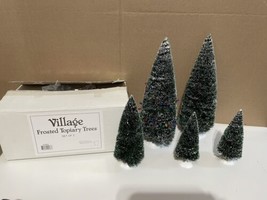 lot Dept. 56 Christmas Village Frosted Topiary Trees Set of 5 box lights... - $15.79
