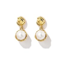 18K Gold Vintage Flower Pearl Drop Stud Earrings  bold, designer, elegant, gift - £39.26 GBP