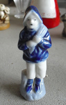 Vintage JAPAN Blue Porcelain Boy with Bag  Figurine 3 1/2&quot; Tall - $292.85 MXN