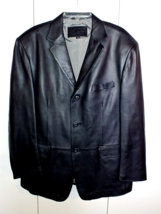 STAFFORD MEN&#39;S BLACK LEATHER 3-BUTTON SPORT JACKET-L-WORN ONCE-SUPER SOF... - £59.78 GBP