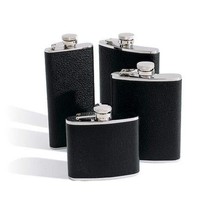 Flask with Black Bison Leather around Stainless Steel (8 oz) - $59.99