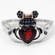 Claddagh Ring Ruby and Black Diamond Wedding Engagement Promise Ring Princess - £87.91 GBP