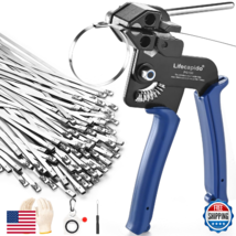 SS Zip Tie Gun Kit: 100x 11.8" Self-Locking Ties, Adjustable, Metal Cable - $51.34
