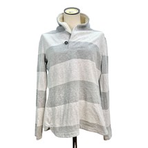 Tommy Hilfiger Shawl Collar Pullover Small Gray White Stripe Fleece Long... - £19.46 GBP