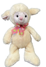 Hugfun Lamb 15” Plush Easter Flower Bow Sheep Lovely Stuffed Animal - £10.85 GBP