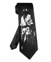 Indiana Jones tie black satin silk hand-painted Harrison Ford necktie - $28.00