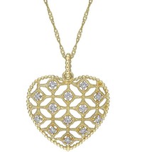 0.2CT Real Diamond Filigree Heart Pendant Necklace 14K Yellow Gold Plated Silver - $177.64