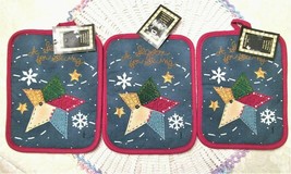 3 Kitchen Works Holiday Quilted Applique Potholders &quot;A Season Of Giving&quot;... - £7.82 GBP
