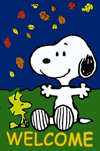 Peanuts Snoopy with His Best Friend Woodstock "WELCOME" One Sided Garden Flag  - £27.65 GBP