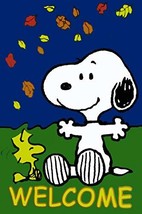 Peanuts Snoopy with His Best Friend Woodstock &quot;WELCOME&quot; One Sided Garden Flag  - £27.62 GBP