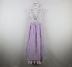 Vtg 60s 70s Womens Medium Baby Doll Chiffon Lace Flower Night Gown Purple USA - $59.35