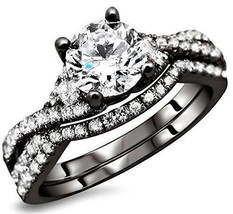 14K Black Gold Over 2.Ct Simulated Diamond Engagement Ring Wedding Bridal Set - £79.07 GBP