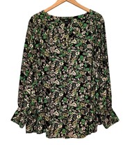 Ellos Tunic Top Plus Size 30 Black Green Floral Long Sleeve Button Up Fl... - $369.07 MXN