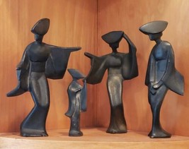 Japanese Mid Century Modern Cast Bronze Geisha Sculpture Lot of 4 Handmade 60s - £93.00 GBP