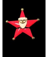 Santa Claus Red Enamel Gold Tone Star Shaped Holiday Christmas Brooch Pin - €13,59 EUR