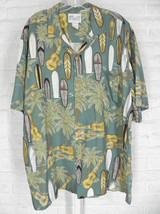 DIAMOND HEAD Sportswear Aloha Shirt Surfboard Ukulele Palm Tree Rayon Green XL - £23.36 GBP