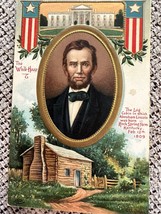Abraham Lincoln White House Log Cabin Embossed Patriotic Postcard Unposted - £6.11 GBP