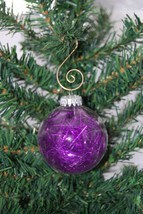 Bright Purple Deco Tinsel 2-5/8&quot; Glass Ball Christmas Ornament - £7.77 GBP