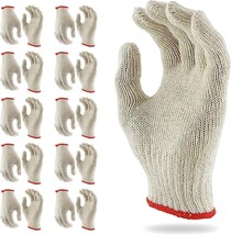 12 Pair 1 Dozen Beige String Knit Poly Cotton Work Gloves Pairs Grey Medium - £15.17 GBP