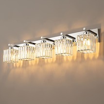 Modern Bathroom Vanity Light 5-Lights Modern Chrome Crystal Bathroom Wall Light - £138.05 GBP