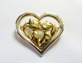 Danecraft Gold - Plated Two Cats Heart Pin Brooch - £7.87 GBP