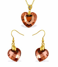 Pink Austrian Crystal  Heart Pendant and Earrings Set  Large stones MOTHERS DAY - £25.03 GBP