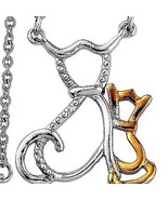 Necklace Mother Baby Cat Kitten 14K gold and Silver - $302.61 MXN